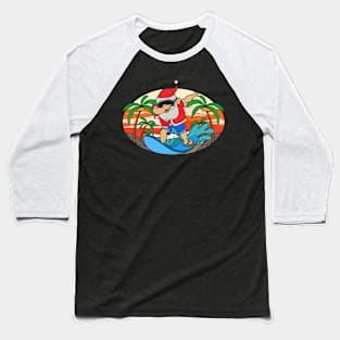 Funny Surfing Santa Claus Dabbing Tropical Christmas In July Baseball T-Shirt